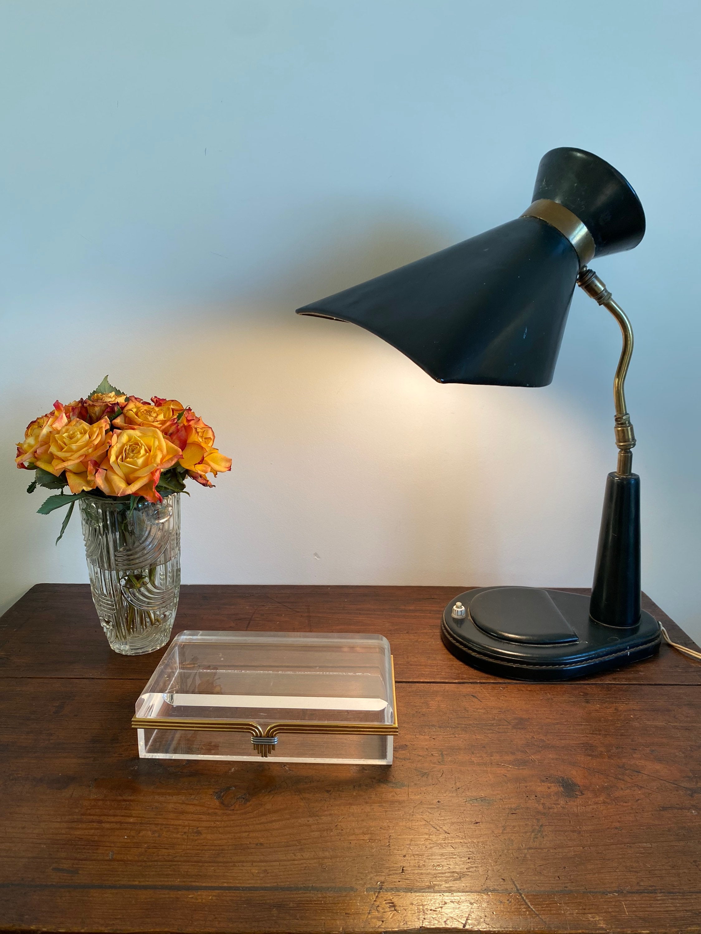 Vintage Jacques Adnet Leather Table Lamp: Mid-century Retro Design