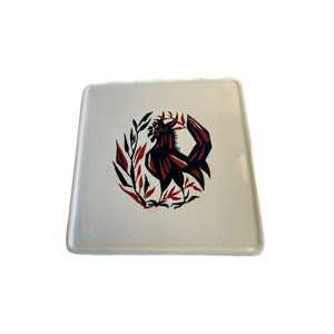 Vintage Ceramic Tray by Jean Lurçat Square White dish 1950s French ceramic artist Modern Tray Contemporary tray White vintage square tray