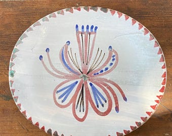 French Vintage Ceramic Plate: Signed Floral Design