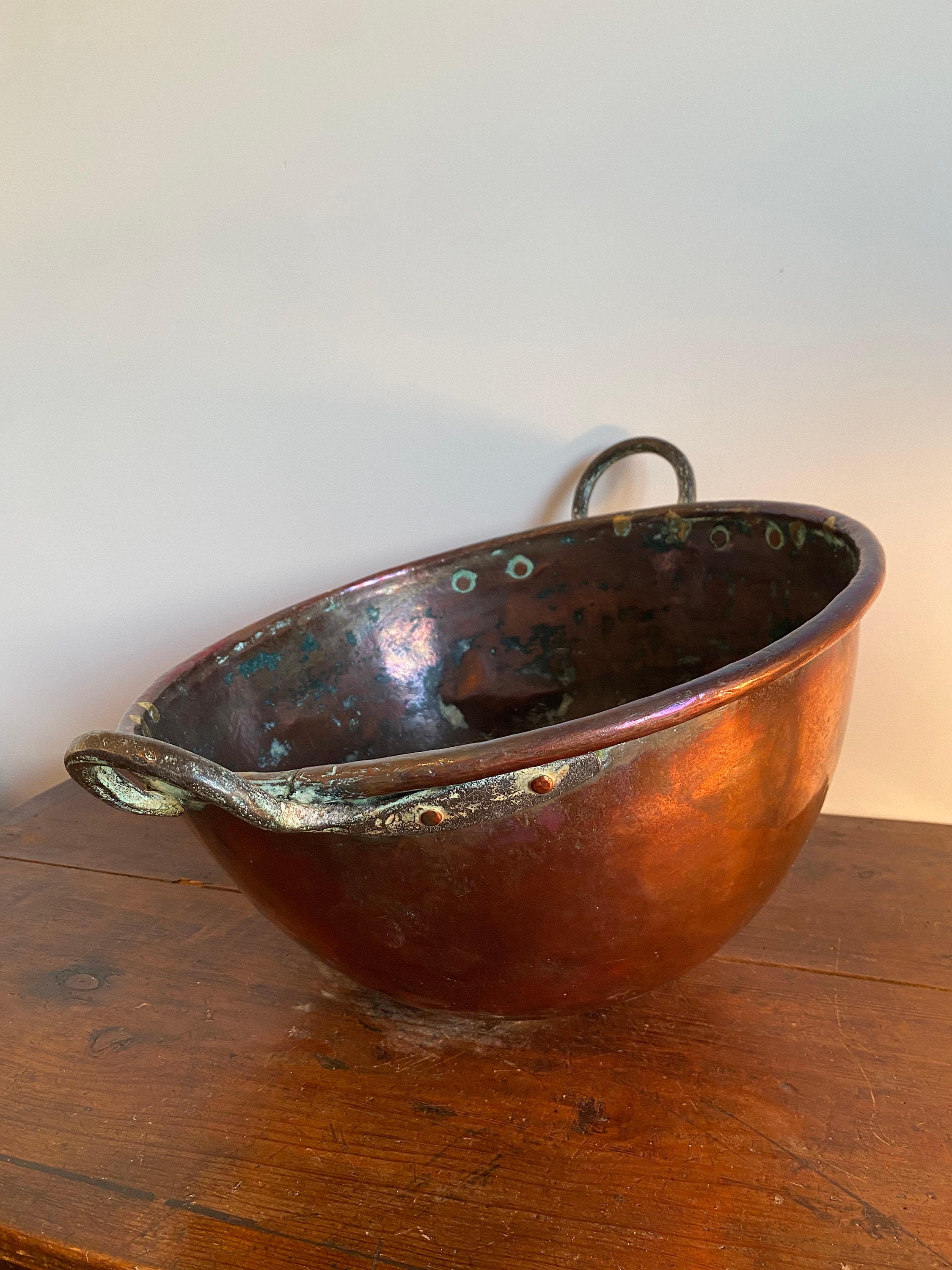 Large Antique French Copper Cauldron: Hand-hammered Iron Handles - Etsy