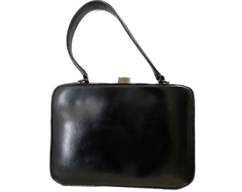 Chic Retro 50s Handbag In Black Leather. Made in France