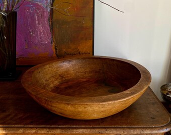 Large Hand Carved French Wooden Bowl, Rustic Farmhouse Decor (17 inch)