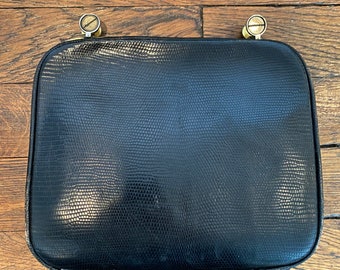 Retro 50s Clutch In Black Leather. Made in France