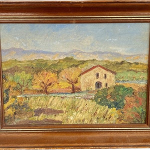 Vintage Oil Painting French Hand Painted  Wall Hang Landscape Fall Scenery Vineyard Landscape  Rolling Hills Provence Living Room Decor Fall