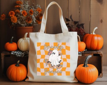Cotton Canvas Tote Bag, Spooky Season Tote Bag, Halloween Tote, Seasonal Tote Bag