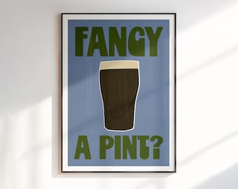 Fancy a Pint Print | Beer Lover Gift | Pub Drinks Art | Retro Typography Print | Kitchen Decor | Modern Wall Prints