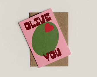 Olive You | Love You | Greetings Card | Anniversary Card | Valentine's Card | A6 | Bold Colours | Typographic