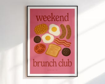 Weekend Brunch Club | Wall Art | Unframed Print | Kitchen Print | Drink Recipe Print | Brunch Print | Pop Art