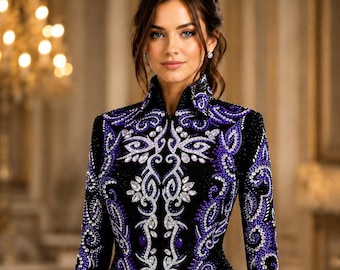 Custom Purple Black Showmanship Western Horse Jacket, Equestrian Rodeo Queen Bling Coat