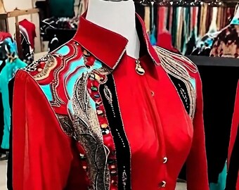 Red Western Show Shirt: Embellished Horse Riding Apparel