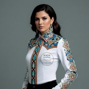 Western showshirt met strass-steentjes | Jurk met turkoois- en luipaardprint