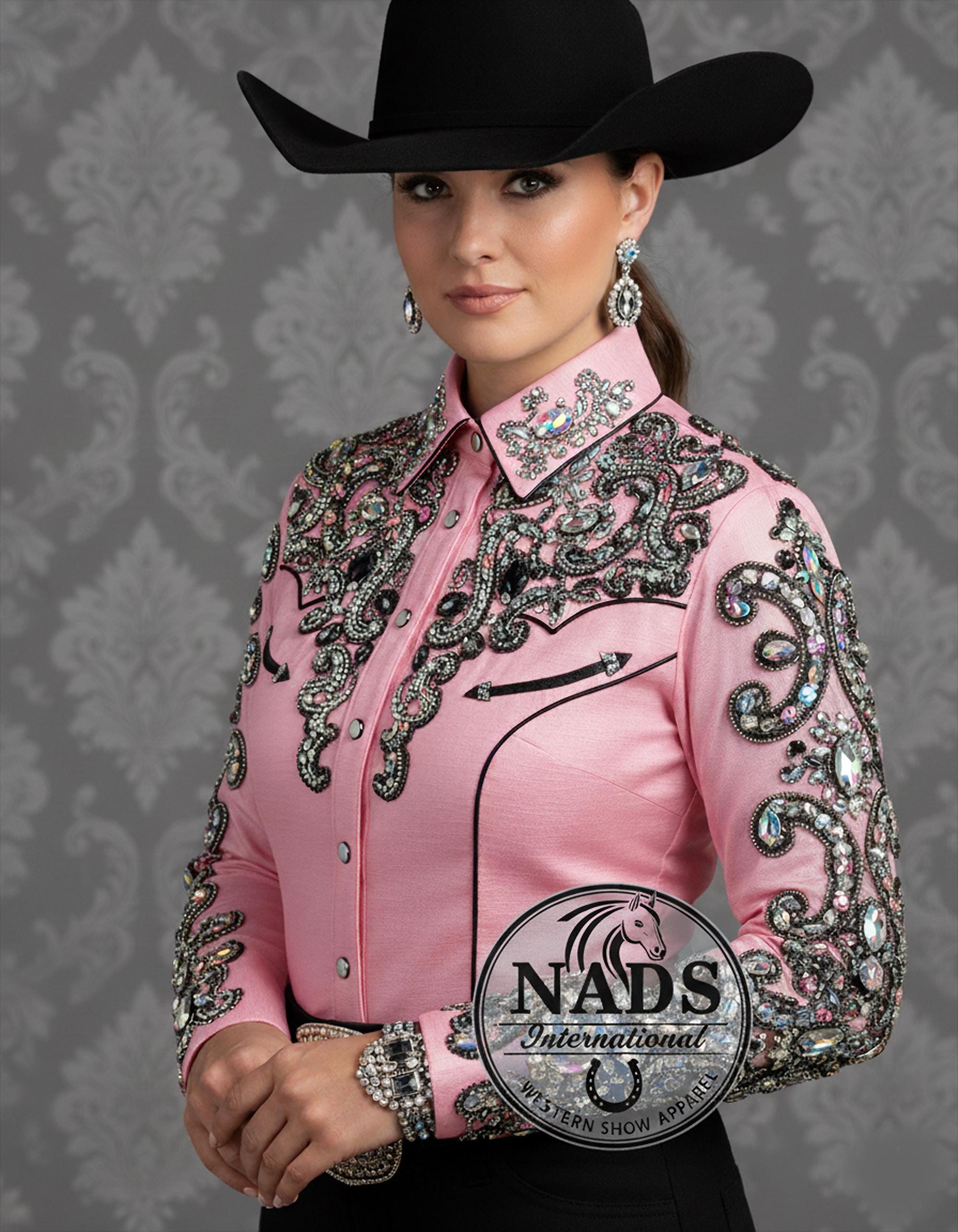 Think Pink Rodeo Elegant Pink Western Show Shirt - Crystal Embellished Horsemanship ...