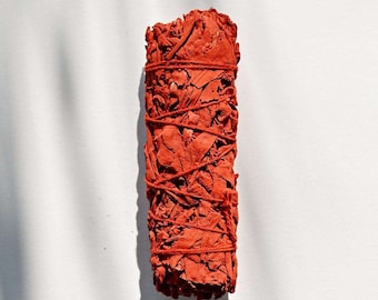 Organic Dragons Blood and White Sage Smudge Stick 4", Cleanse/Protect, Premium Quality, Hand Harvested & Tied, Organically Grown, Red Sage
