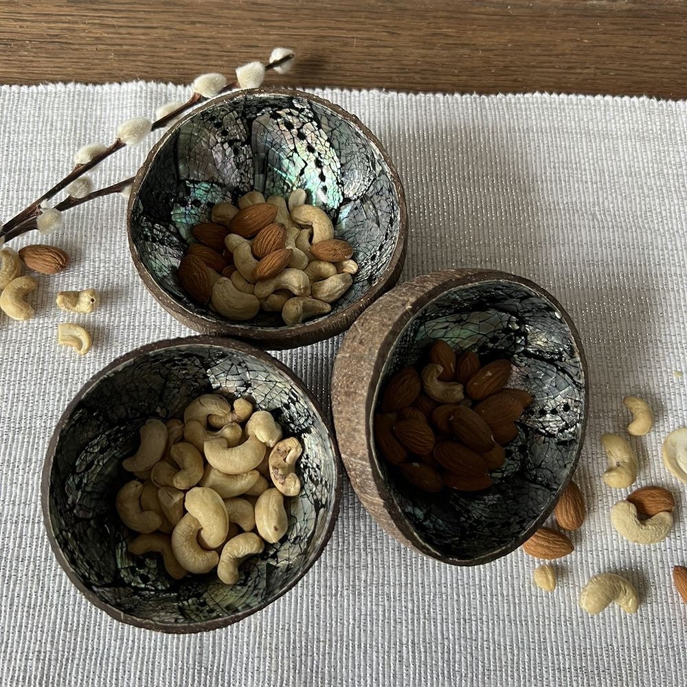 Coconut Shell Bowl With Abalone Inlay, 9cm Diameter - Smudge Bowl ...