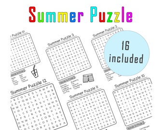Summer Printable Activities pdf , 16  pieces summer puzzle , Childrens Puzzle,Childrens Activity , Instant download printable puzzle