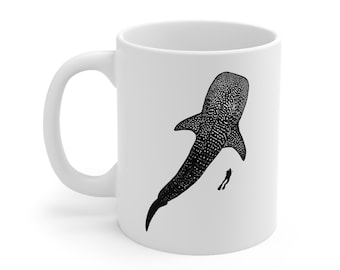 Whale Shark Scuba Diver Mug (b&w) 11oz