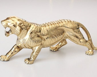 Brass Tiger Statue: Metal Animal Sculpture, Table Decor