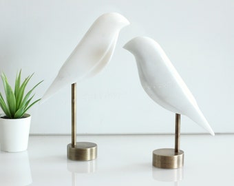 Marble Bird with Antique Metal Stand, Raw Living Room Center Piece, Modern Sculpture Decor, Modern Contemporary Home Decor, Table Accents