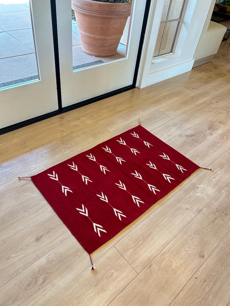 Zapotec Rug, Red Rug, Handwoven in Oaxaca, Mexico. - Etsy