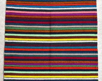 Authentic Zapotec Rug, Multicolor Strips 100% Sheep Wool handwoven in Oaxaca, Mexico