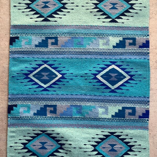 High Quality Authentic Oaxacan Accent Rug, Zapotec Diamonds and Grecas, Handwoven in Oaxaca, Mexico.