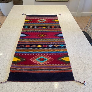 Zapotec Southwest table runner, handwoven table runner on pedal loom by Zapotec artisans.