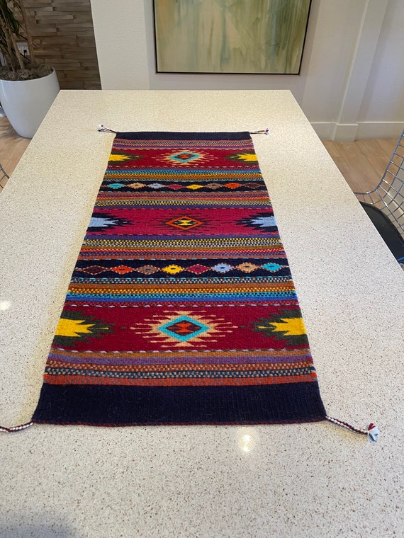 Handwoven Zapotec Table Runner: Southwest Decor, Colorful Motifs