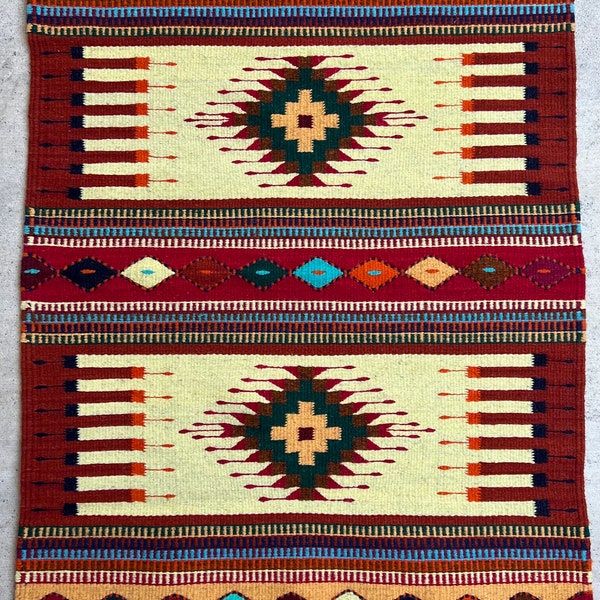 Maguey authentic Oaxacan rug, handwoven on pedal loom by zapotec artisans. 24in X 39.5in