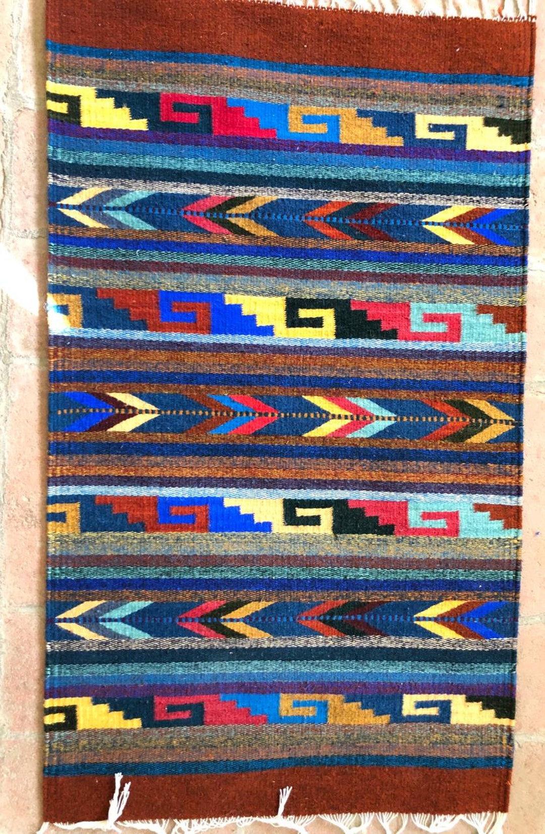Tradicional Zapotec Rug Grecas and Arrows, Handwoven in Oaxaca Mexico