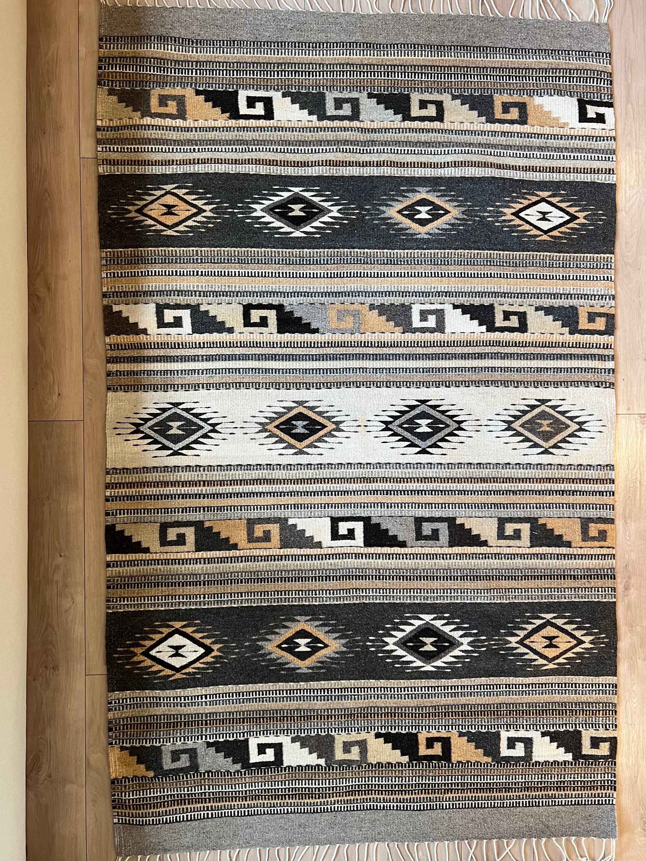 Authentic Mexican Area Rug, Zapotec Dimond and Grecas, Handwoven in ...
