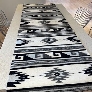 ZAPOTEC MOTIFS, Handwoven runner/ rug with undyed wool in Oaxaca, Mexico.