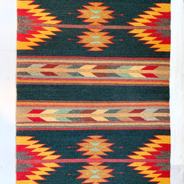 Zapotec rug, Relampago, handwoven on pedal loom from Oaxaca, México.