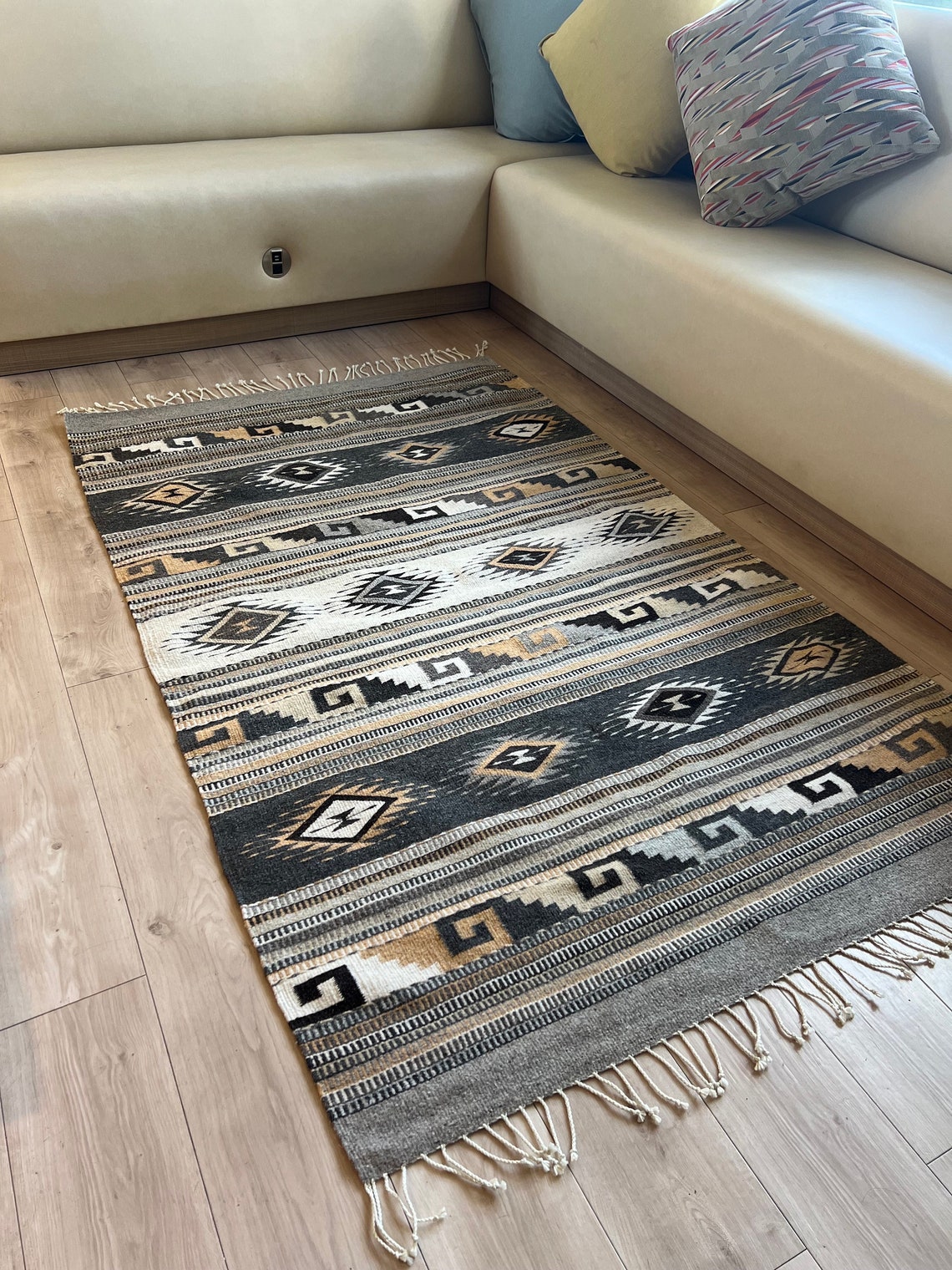 Authentic Mexican Area Rug, Zapotec Dimond and Grecas, Handwoven in ...