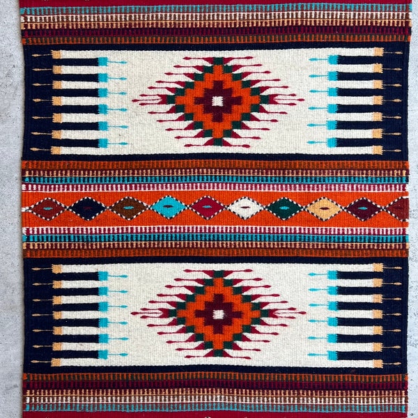 Maguey authentic Oaxacan rug, handwoven on pedal loom by zapotec artisans. 24in X 39.5in