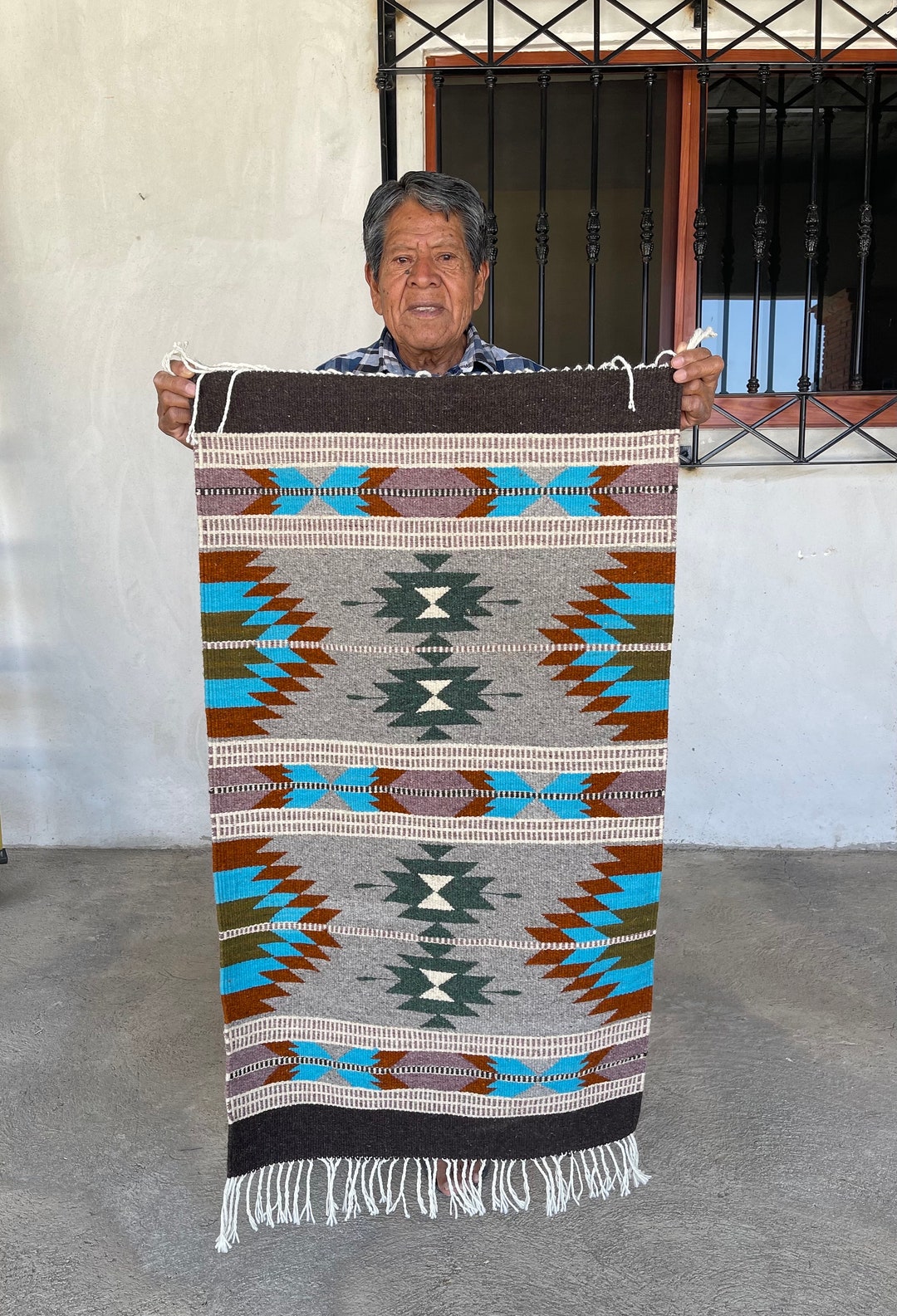 Zapotec Rug, Relámpago lightning, Handwoven on Pedal Loom From Oaxaca