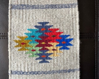 Oaxacan mini rug, 6” W x 10”L , handwoven rug "Stars"