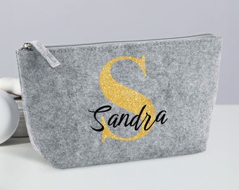 Personalisierte Kosmetiktasche mit Initiale Name aus Filz · Tasche mit Namen · Geschenk für Mama · Geschenk für Freundin