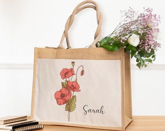 Personalisierte Jutetasche mit Namen und Blume · Tasche mit Namen · Geschenk für Mama · Geschenk für Freundin und Blumenfreundin