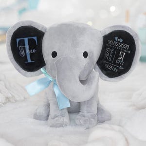 Personalisierter Elefant Geburtsgeschenk, Baby Kuscheltier Geburt, Geschenk zur Geburt, Geschenk Baby mit Geburtsdaten, Kuschelelefant Baby