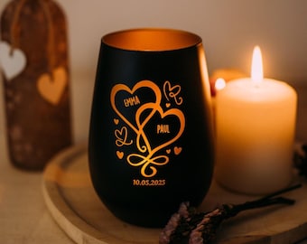 Huwelijkscadeau Gepersonaliseerde lantaarn met gravure, lantaarn huwelijkscadeau, hart- of ringontwerp, partnercadeau huwelijksjubileum