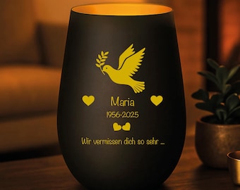 Lanterna de luto com gravação personalizada – presente memorial para luto, lembrança com nome e símbolo como vela de luto em memória do falecido