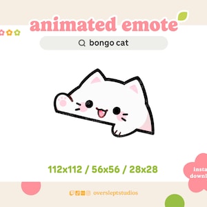 ANIMATED White Bongo Cat Emote for Twitch and Discord, Bongo Cat Emote, Animated Twitch Emotes, Cat Emotes, Cat Twitch Emotes, Streamer