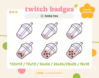 6 Boba Tea Badges for Twitch and Discord, Twitch Badges, Twitch Emotes, Boba Emotes, Boba Badges, Milk Tea Badges, Bubble Tea Twitch Badges