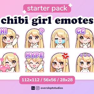 Blonde Hair Brown Eyes Cute Chibi Girl Emotes for Twitch & Discord