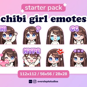 Brown Hair Blue Eyes Cute Chibi Girl Emotes for Twitch & Discord