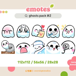 10 graziose emote fantasma Pack 2 per Twitch e Discord, emote Twitch spettrali, emote Twitch fantasma, emote Twitch Halloween, emote Ghost