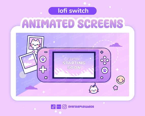 ANIMATED Twitch Overlay, Lofi Switch Desk, Twitch Screens, Twitch Scenes, Cozy Gamer, Purple Twitch Overlays