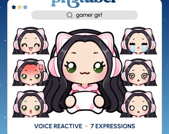 Gamer Girl PNGTuber | Black Hair Green Eyes | Premade PNGTuber | Streaming Avatar | Vtuber Assets | Voice Reactive | Ready To Use