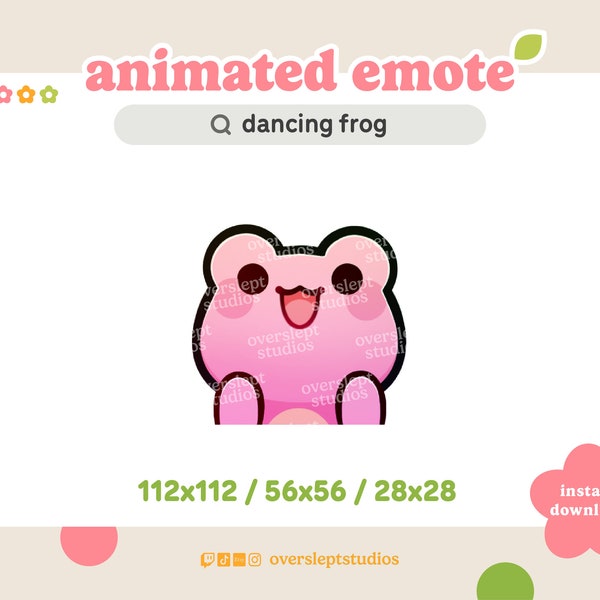 ANIMATED Dancing Pink Frog Emote for Twitch and Discord, Rave, Dance Emote, Animated Twitch Emote, Frog Emotes, Frog Twitch Emotes, Hype