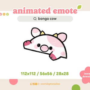 ANIMATED Pink Bongo Cow Emote for Twitch and Discord, Strawberry Cow, Animated Twitch Emotes, Cow Emotes, Cow Twitch Emotes, Bongo Cat